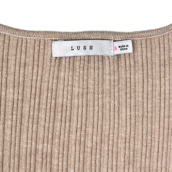 LUSH Puff Sleeve Ribbed Knit Square Neck T-Shirt Oatmeal S Neutral - Picture 3 of 5